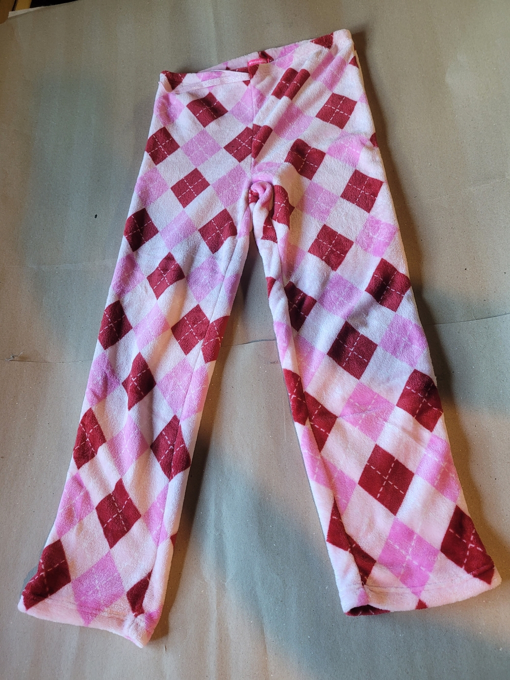 Womens' Pink & Red Argyle Fleece Pajama Pants